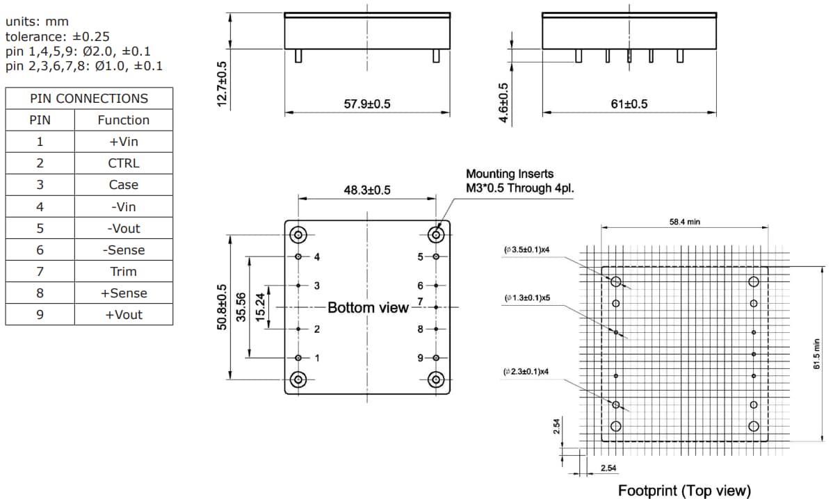 Mechanical Drawing - CUI Inc PVC300 DC-DC Converters
